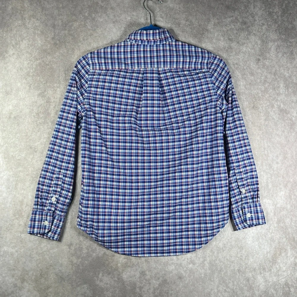 Ralph Lauren Performance Shirt Boys Medium 10-12 Blue Plaid Button Down Casual